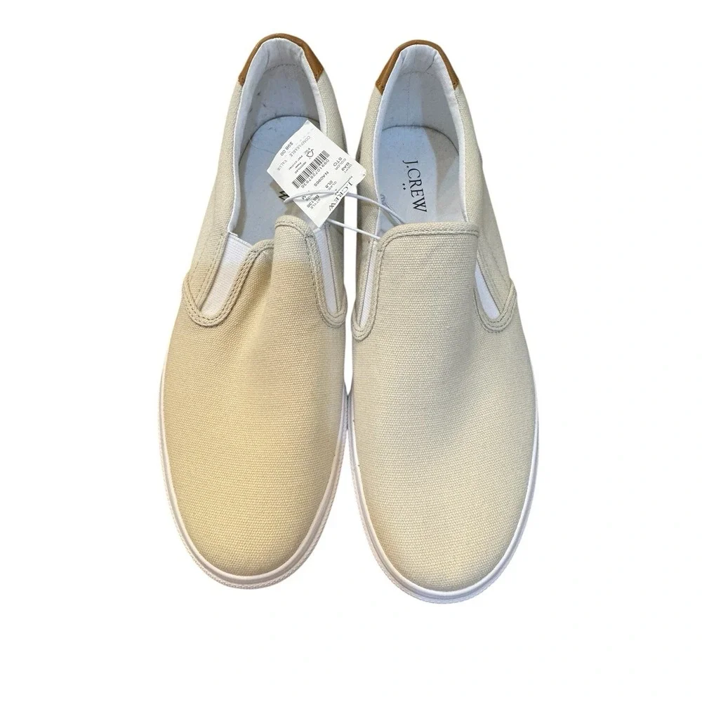 J Crew Slip On Shoes Mens Tan‎ Canvas White Sole Casual Skate Sneakers Size 11